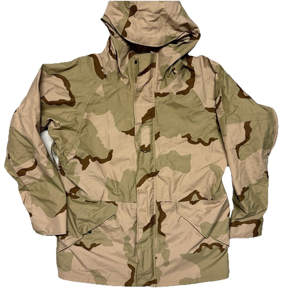 Vintage US Military ECWCS Parka Mens Large Long Desert Camo Gore-Tex Jacket